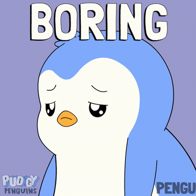 A Cartoon Of A Penguin With The Word Boring Written Above It GIF