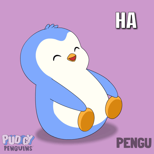 A Cartoon Of A Penguin With The Words " Ha Ha Ha " Written Above It GIF