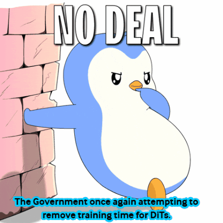 A Cartoon Of A Penguin With The Words " No Deal " On Top GIF