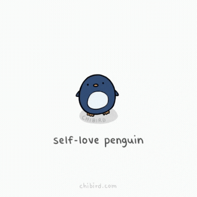 A Cartoon Of A Penguin With The Words " Self-Love Penguin " Below It GIF