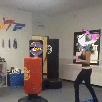 A Cartoon Of A Person Boxing In A Room With A Punching Bag GIF