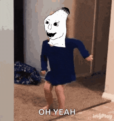 A Cartoon Of A Person Dancing With The Words Oh Yeah Below Them GIF