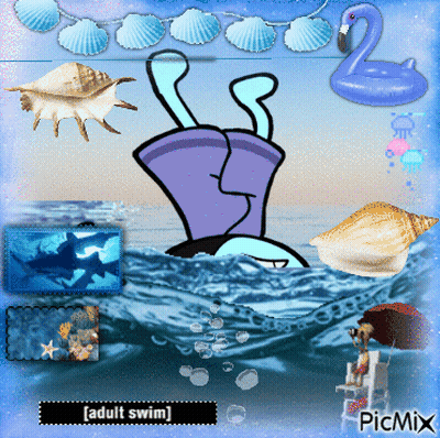 A Cartoon Of A Person Diving Into The Ocean With The Caption Adult Swim GIF