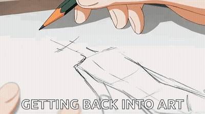 A Cartoon Of A Person Drawing With The Words Getting Back Into Art Below It GIF