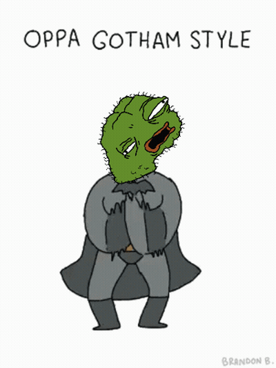 A Cartoon Of A Person Dressed As Batman With The Words Oppa Gotham Style Written On The Bottom GIF