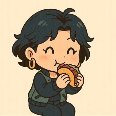 A Cartoon Of A Person Eating A Taco With A Smile On Their Face GIF