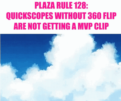 A Cartoon Of A Person Flying Through The Air With The Words Plaza Rule 128 GIF