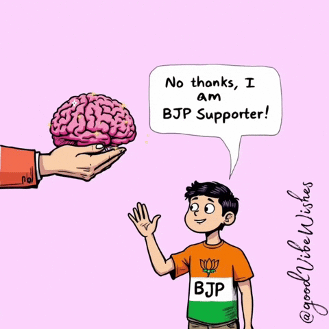 A Cartoon Of A Person Giving A Brain To Another Person Who Is Wearing A Shirt That Says Bjp GIF