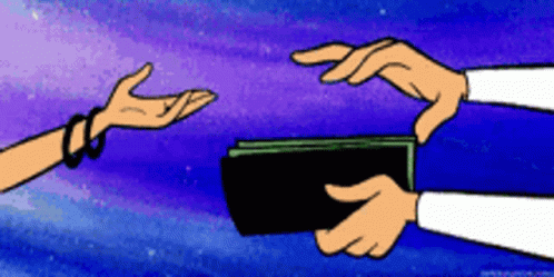 A Cartoon Of A Person Handing Another Person Money GIF