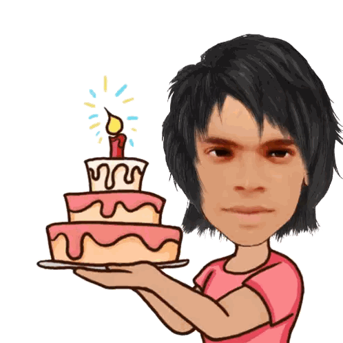 A Cartoon Of A Person Holding A Birthday Cake With A Candle On It Sticker