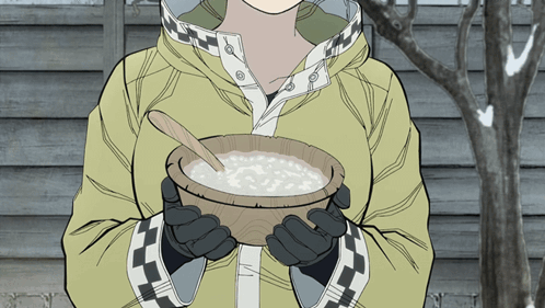 A Cartoon Of A Person Holding A Bowl Of Soup GIF