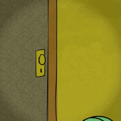A Cartoon Of A Person Holding A Door With The Words " Let Me In " Above It GIF