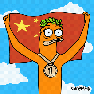 A Cartoon Of A Person Holding A Flag With A Medal Around Their Neck With The Number 2 On It GIF
