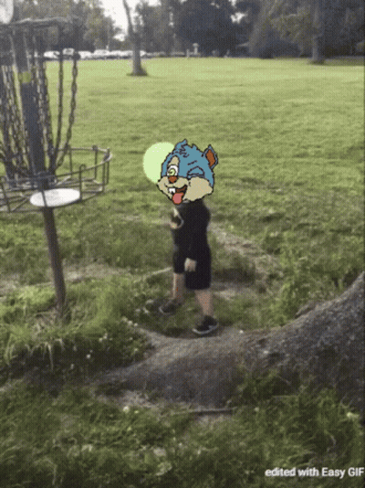 A Cartoon Of A Person Holding A Green Balloon In A Park GIF