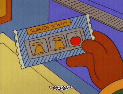 A Cartoon Of A Person Holding A Scratch N Win Ticket GIF