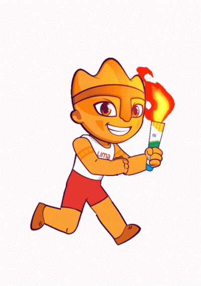 A Cartoon Of A Person Holding A Torch That Says Lima 2014 On It GIF