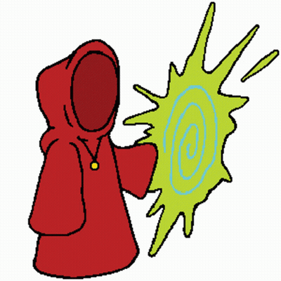 A Cartoon Of A Person In A Red Hood Holding A Green Swirl GIF