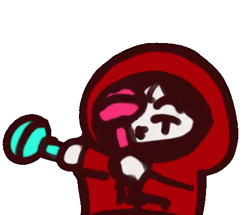 A Cartoon Of A Person In A Red Hoodie Holding A Microphone Sticker