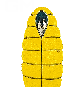 A Cartoon Of A Person In A Yellow Sleeping Bag On A White Background Sticker