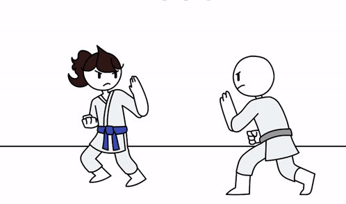 A Cartoon Of A Person Kicking Another Person In The Stomach GIF