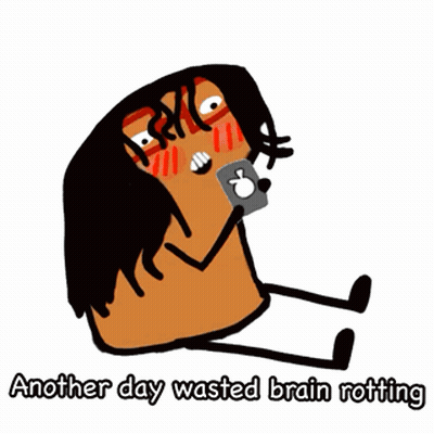 A Cartoon Of A Person Laying Down With The Words Another Day Wasted Brain Rotting GIF