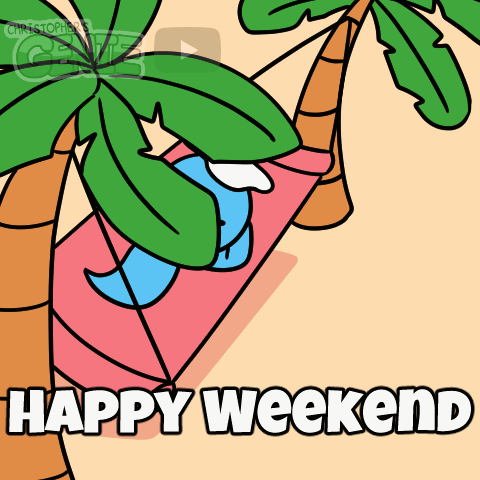 A Cartoon Of A Person Laying In A Hammock With The Words Happy Weekend Below It GIF