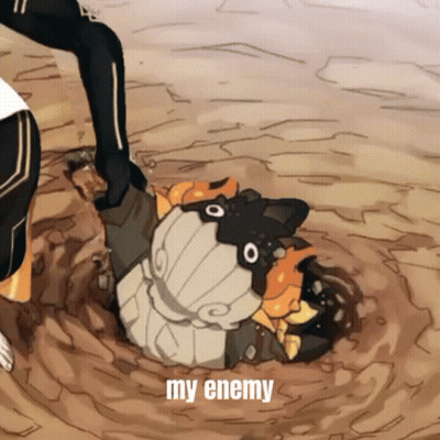 A Cartoon Of A Person Laying In The Dirt With The Words " My Enemy " Written On The Bottom GIF