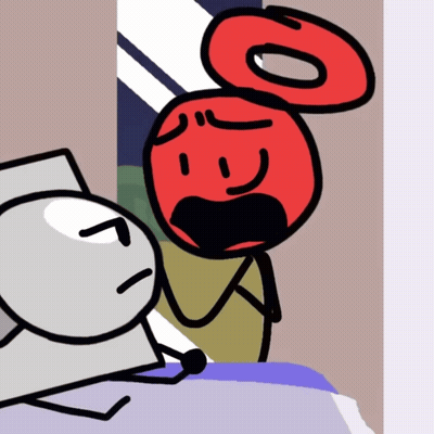 A Cartoon Of A Person Laying On A Bed Next To A Red Object GIF