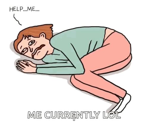 A Cartoon Of A Person Laying On The Ground With The Words Help Me Me Currently Lol GIF
