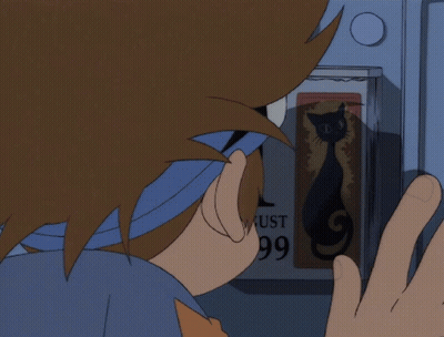 A Cartoon Of A Person Looking At A Calendar That Says August 1999 GIF