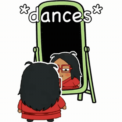 A Cartoon Of A Person Looking At Their Reflection In A Mirror With The Words " Dances " Written On It GIF