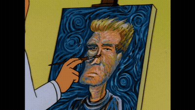 A Cartoon Of A Person Painting A Portrait Of A Man With A Brush GIF
