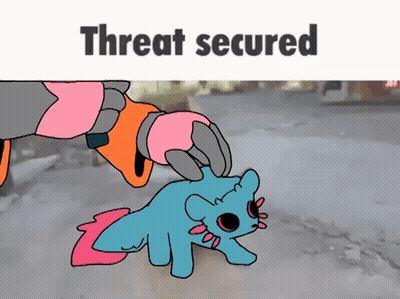 A Cartoon Of A Person Petting A Small Animal With The Words " Threat Secured " On The Bottom GIF