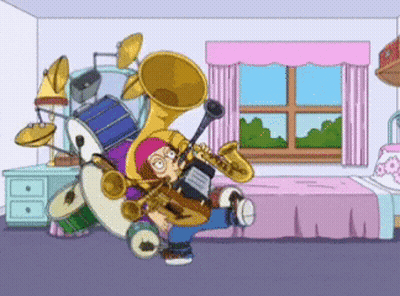 A Cartoon Of A Person Playing A Saxophone And Drums GIF