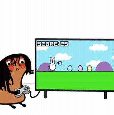 A Cartoon Of A Person Playing A Video Game With A Score Of 26 GIF