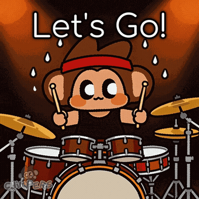 A Cartoon Of A Person Playing Drums With The Words Let 'S Go GIF