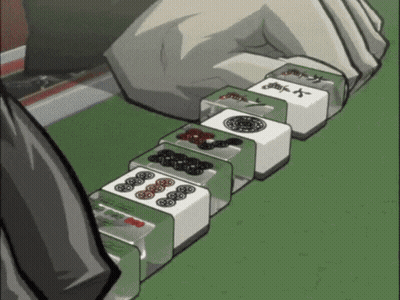 A Cartoon Of A Person Playing Mahjong With Chinese Characters On The Tiles GIF