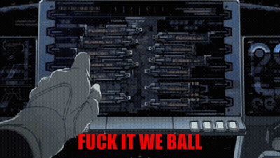 A Cartoon Of A Person Pressing A Button With The Words " Fuck It We Ball " Above It GIF