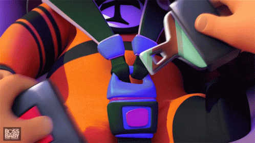 A Cartoon Of A Person Putting On A Seat Belt With A Boss Baby Logo In The Background GIF