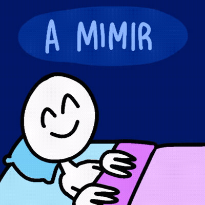 A Cartoon Of A Person Reading A Book With The Words A Mimir Written Above Them GIF