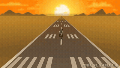 A Cartoon Of A Person Riding A Bike On A Road With The Words Youtube.com/terminalmontage Below GIF