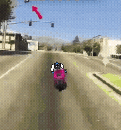 A Cartoon Of A Person Riding A Motorcycle Down A Street . GIF