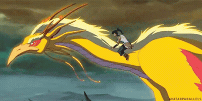 A Cartoon Of A Person Riding On The Back Of A Yellow Dragon GIF