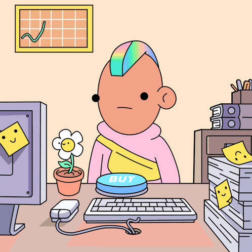 A Cartoon Of A Person Sitting At A Desk With A Rainbow Coming Out Of His Mouth GIF