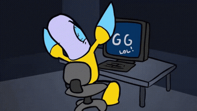 A Cartoon Of A Person Sitting In Front Of A Computer With Lol Written On The Screen GIF