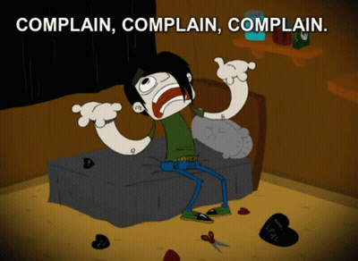 A Cartoon Of A Person Sitting On A Bed With The Words Complain Complain Complain GIF