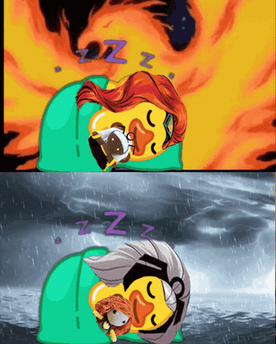 A Cartoon Of A Person Sleeping With A Duck On Their Head With The Letters Zzz Above Them GIF