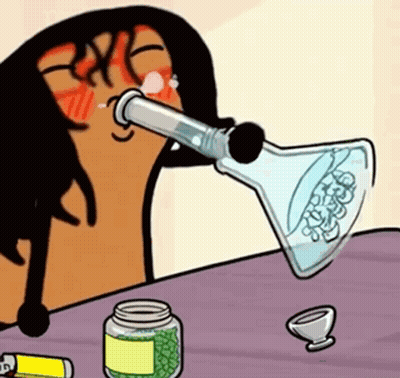 A Cartoon Of A Person Smoking A Bong With A Jar Of Green Beans On The Table GIF