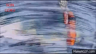 A Cartoon Of A Person Spinning In The Air With The Words Son Gohan On The Bottom . GIF