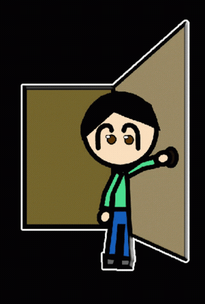 A Cartoon Of A Person Standing In Front Of A Door GIF